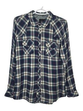 Rails Womens Green Navy Pink Plaid Button Up Contrast Flannel Shirt Medium